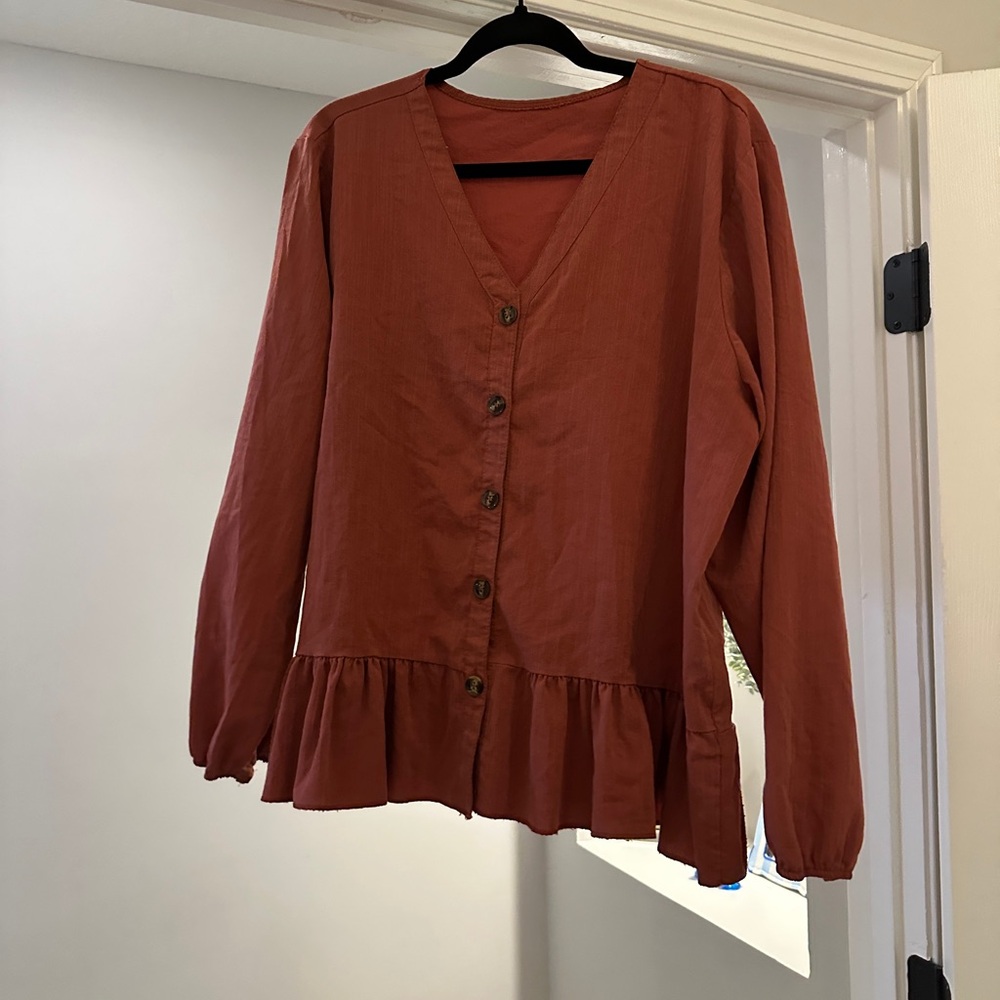 Rust Button Up Peplum Top